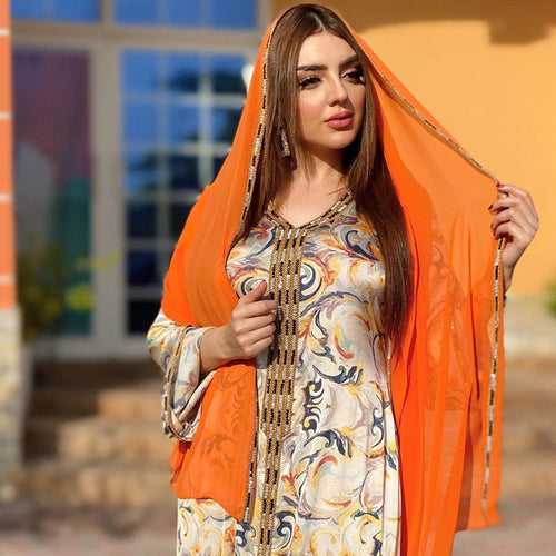 Heidi-Mode | Eid Blomster Druck Muslimisches Mädchen Kaftan Kleid