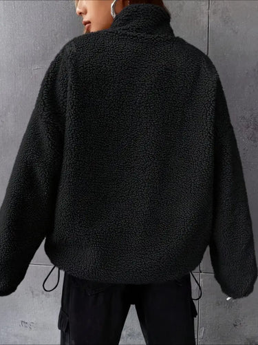 Lockere Passform Teddyjacke mit Reißverschluss, stilvolle Tropfenschulter
