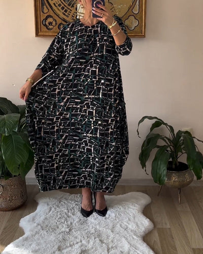 Heidi-Mode | Lange Gemusterte Kleid aus Baumwollmischung