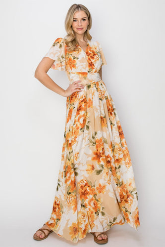 Heidi-Mode | Hyfve Floral Tie Back Kurzarm Schlitz Maxikleid