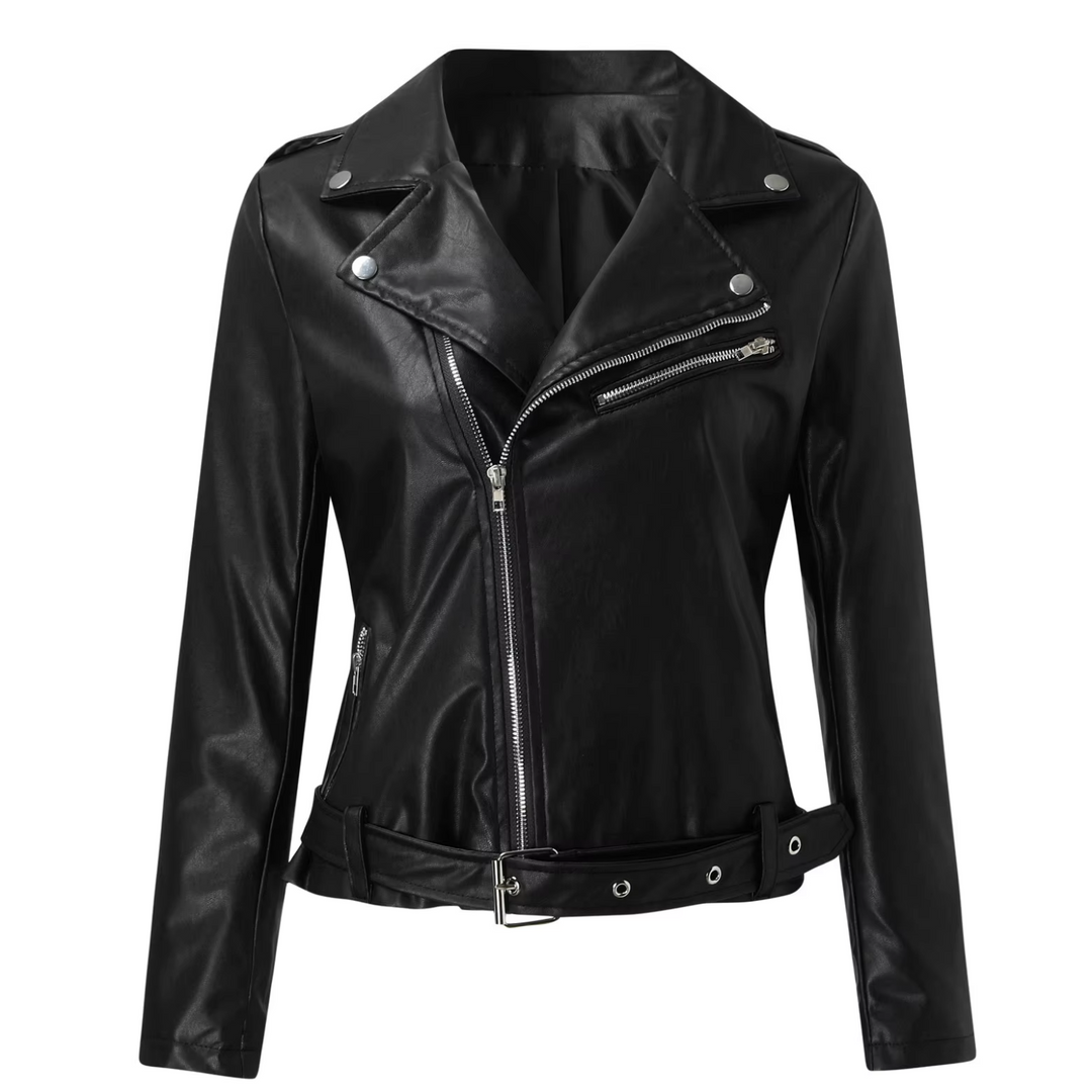 Heidi-Mode | jacke Damen Biker Modell mit Gürtel und Reißverschlussdetails