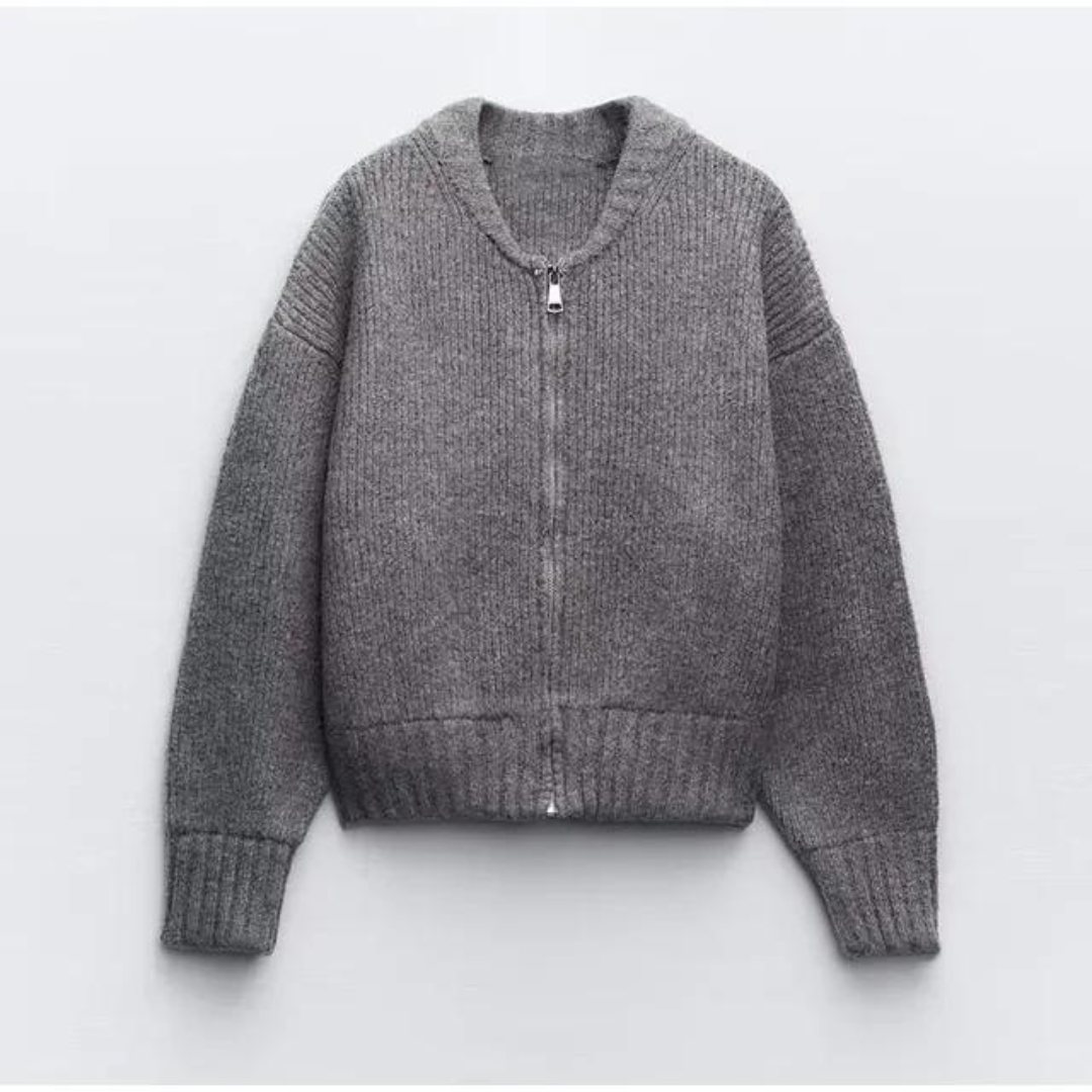 Heidi-Mode | Damen Rundhals Cardigan Reißverschluss