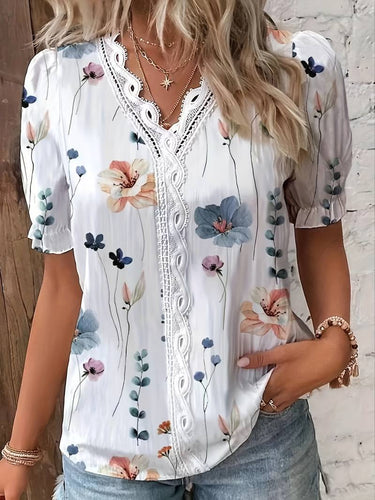 Heidi-Mode | Stilvolle V-Ausschnitt Blumenbluse