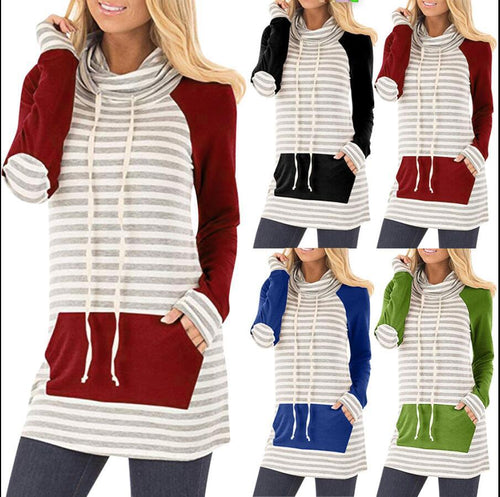 Femme Langarm Cowl Neck Tunika Top mit Känguru-Tasche Heidi-Mode