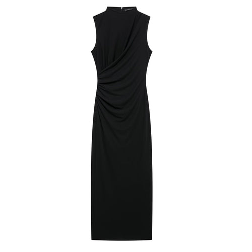 Heidi-Mode | Damenbekleidung Frühjahr Elegante Modische Faltdekor Midi Kleid