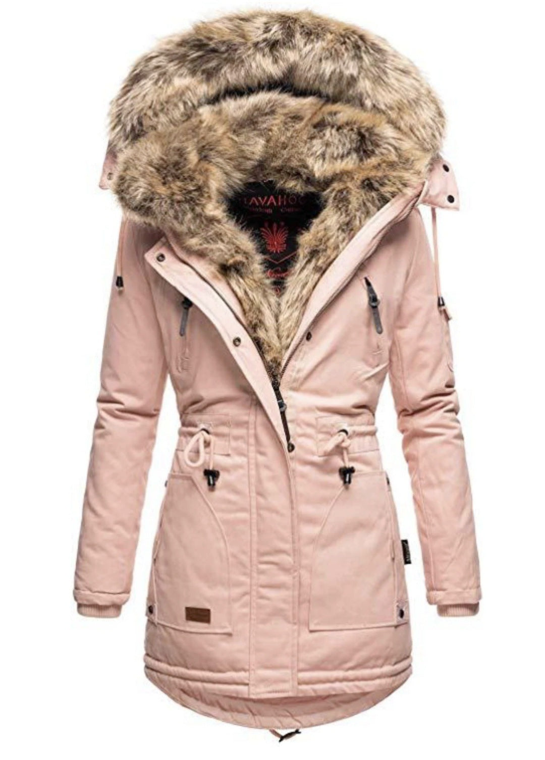 Damen gefütterter Parka mit abnehmbarem Kunstpelzkragen und praktischen Reißverschlusstaschen Heidi-Mode