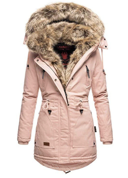 Damen gefütterter Parka mit abnehmbarem Kunstpelzkragen und praktischen Reißverschlusstaschen Heidi-Mode