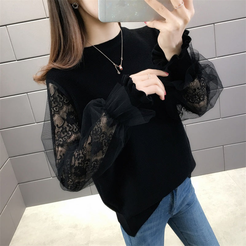 Damen Pullover mit transparenten, voluminösen Ärmeln Heidi-Mode