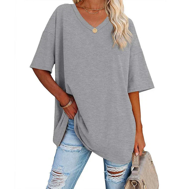 Lässiges Lockeres V-Ausschnitt T-Shirt