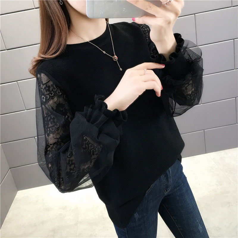 Damen Pullover mit transparenten, voluminösen Ärmeln Heidi-Mode