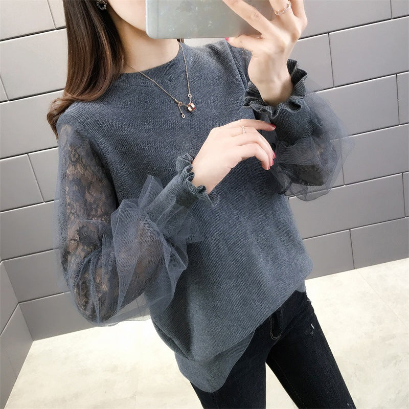 Damen Pullover mit transparenten, voluminösen Ärmeln Heidi-Mode