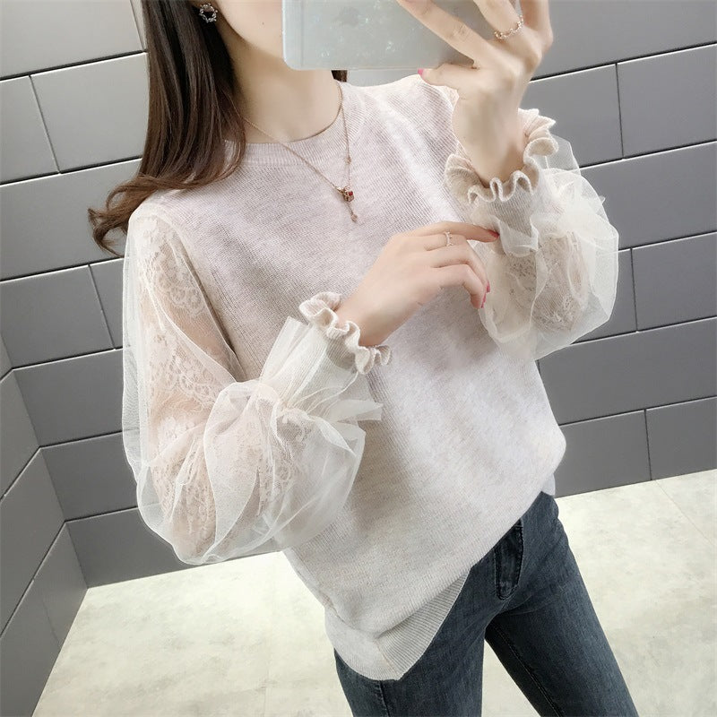 Damen Pullover mit transparenten, voluminösen Ärmeln Heidi-Mode