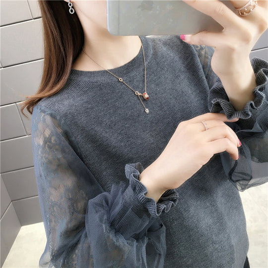 Damen Pullover mit transparenten, voluminösen Ärmeln Heidi-Mode