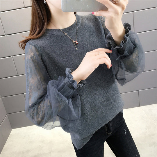 Damen Pullover mit transparenten, voluminösen Ärmeln Heidi-Mode