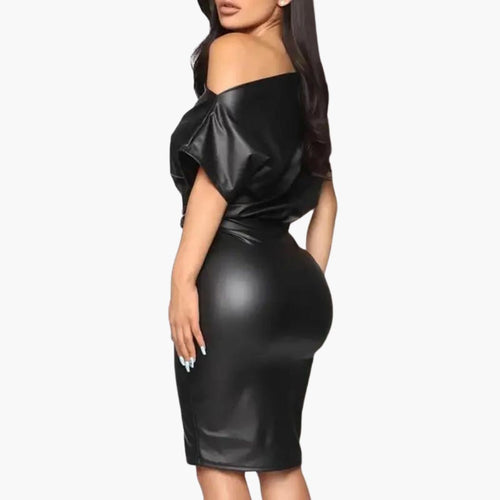 Schulterfreies Kleid aus Kunstleder