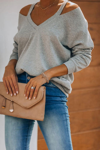 Heidi-Mode | Fashion Casual Solid Patchwork V-Ausschnitt Tops