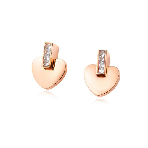 Heidi-Mode | Titanstahl Roségold Herz Zirkon Stecker Ohrringe