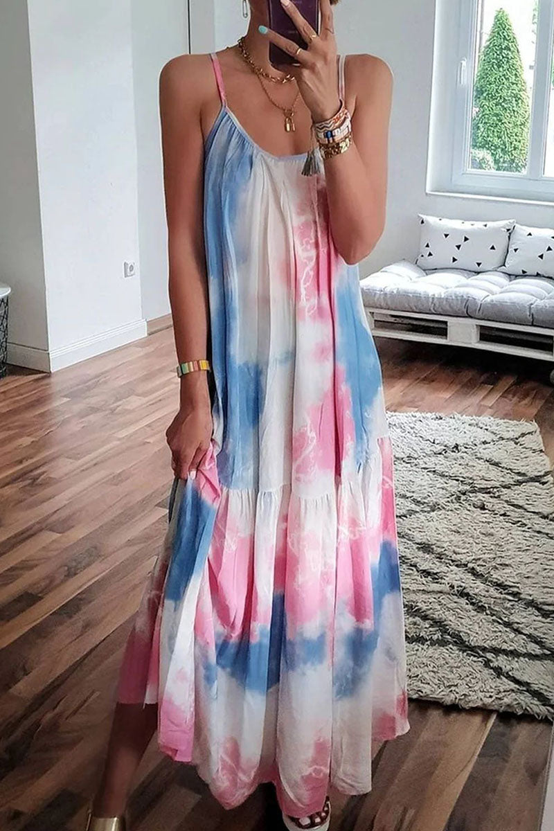 Heidi-Mode | Fashion Street Tie Dye Spaghetti Träger Gepuffte Kleider