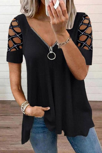 Heidi-Mode | Fashion Casual Solid Patchwork V-Ausschnitt T-Shirts