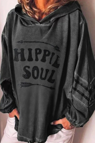 Heidi-Mode | Lässige Buchstaben Split Joint Basic Kapuzenkragen Tops- 4 Farben