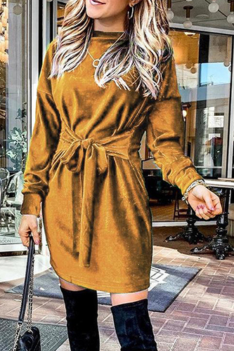 Heidi-Mode | Mode Elegantes Trägerdesign O-Ausschnitt A-Linienkleider - 4 Farben