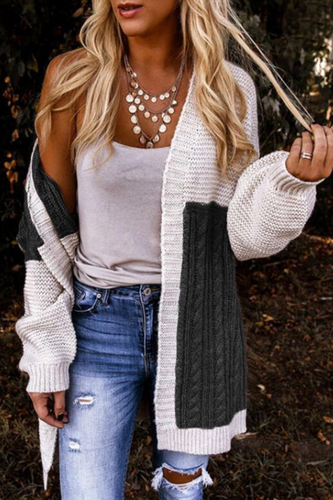 Heidi-Mode | Lässiger Solider Patchwork-Cardigan mit Kragen Cardigans