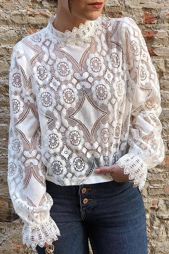 Heidi-Mode | Fashion Patchwork Spitze Halb A Turtleneck Tops