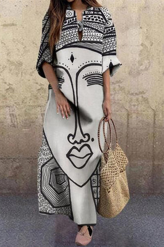 Heidi-Mode | Plus Size Print V-Ausschnitt Gedrucktes Kleid Kleider