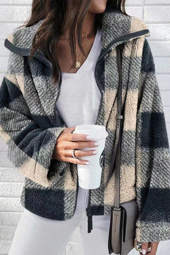 Heidi-Mode | Street Plaid Farbblock Patchwork Umlegekragen Oberbekleidung