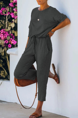 Heidi-Mode | Lässige Einfachheit Einfarbig Rundhals Reguläre Jumpsuits - 4 Farben