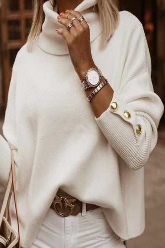 Heidi-Mode | Lässige Einfarbige Knopf Rollkragenpullover - 3 Farben