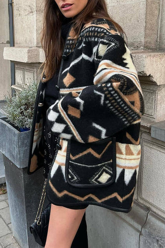 Heidi-Mode | Lässig Street Geometrischer Druck Tasche U-Ausschnitt Oberbekleidung