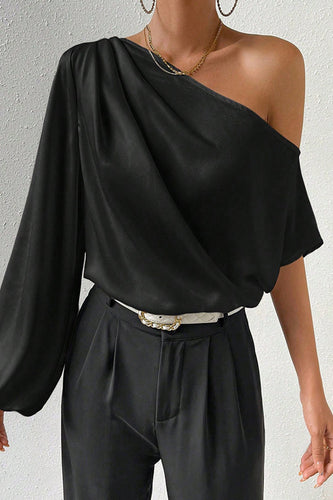 Heidi-Mode | Elegante Einfarbige Asymmetrische Schrägkragen Tops