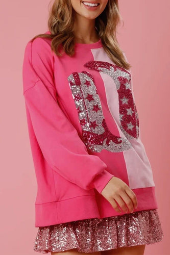 Heidi-Mode | Lässige Patchwork gestickte Pailletten Kontrast O-Ausschnitt Tops