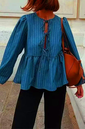 Heidi-Mode | Lässig Vintage Gestreifte Frenulum O-Hals Tops