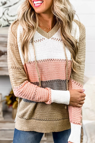 Heidi-Mode | Lässige Daily Streifen Weben Kontrast Kapuzenpullover
