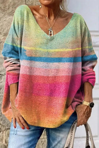 Heidi-Mode | Lässige Druck Basic V-Ausschnitt Pullover - 5 Farben