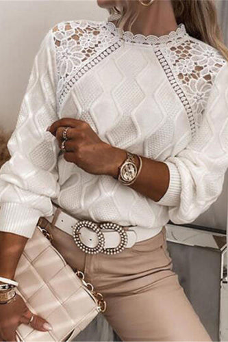 Heidi-Mode | Daily Celebrities Spitze O-Hals Pullover - 3 Farben