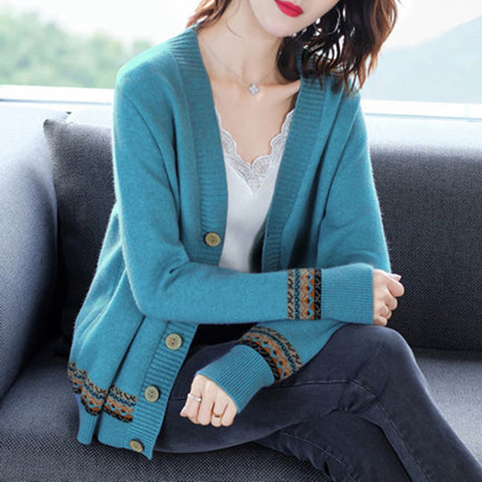 Damen Strickjacke mit eleganten Knopfdetails und modischer Häkelbordüre Heidi-Mode