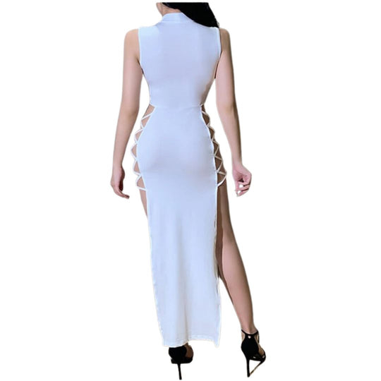 Maxikleid mit Nackenträgern und Schnürdetails an der Seite