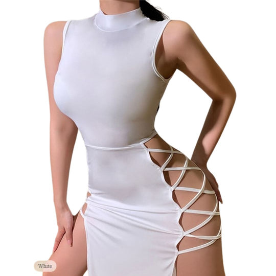 Maxikleid mit Nackenträgern und Schnürdetails an der Seite