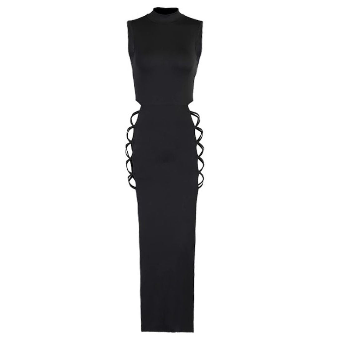 Maxikleid mit Nackenträgern und Schnürdetails an der Seite