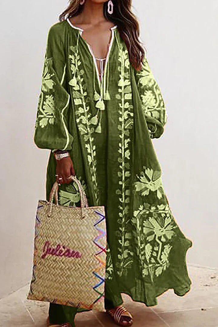 Langes Kleid im Bohemian-Stil mit Blumendruck