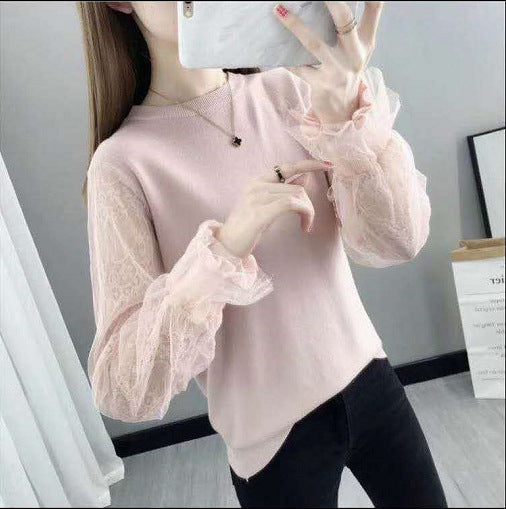 Damen Pullover mit transparenten, voluminösen Ärmeln Heidi-Mode