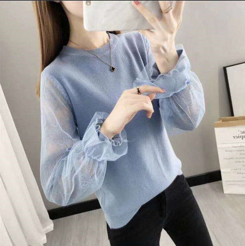 Damen Pullover mit transparenten, voluminösen Ärmeln Heidi-Mode
