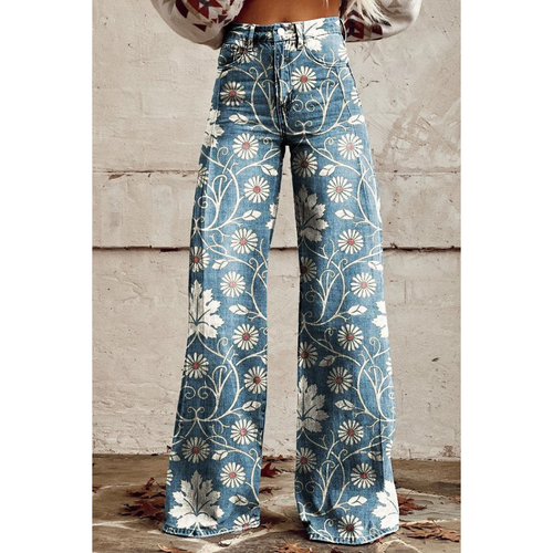 Heidi-Mode | Damen Denim Gedruckte Flare Hose Fantasy