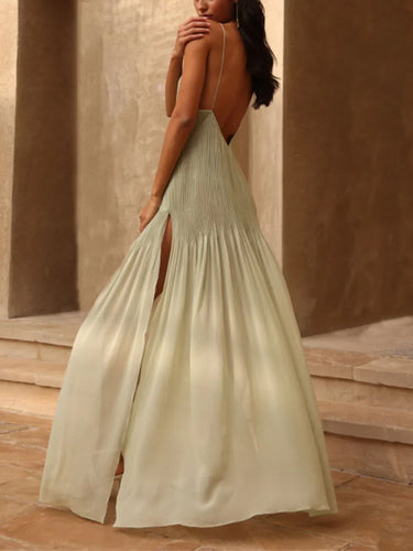 Gerafftes langes Kleid mit Schlitz