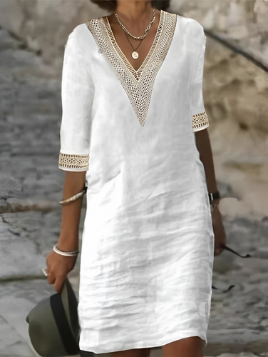 Heidi-Mode | Damen Baumwoll-Leinen Kleid Lässig & Bequem