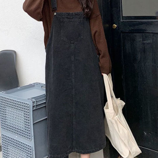 Lässiges Jeans-Latzkleid mit Vordertasche