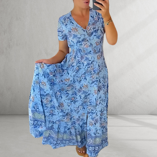 Heidi-Mode | Print Gemütliches V-Ausschnitt Lang Kleid